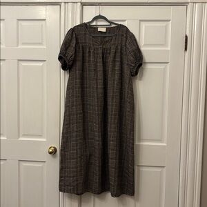 Gillian Stevens Lucy linen Short Sleeve maxi Dress - Grey Plaid - 2 (medium)